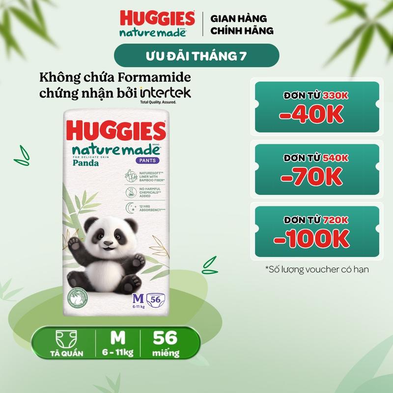 [Độc quyền CP] Tã/Bỉm quần Huggies Naturemade Panda M56/L42/XL36/XXL24