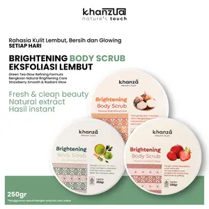 KHANZUA BODY SCRUB 250gr Mencerahkan Kulit 3x Lebih Cepat! BPOM Aman. 3 Varian Wangi Mewah: Strawberry, Green Tea & Bengkoang. Lulur Pencerah Badan Terampuh Angkat Sel Kulit Mati & Daki. Putih Glowing Sekali Bilas