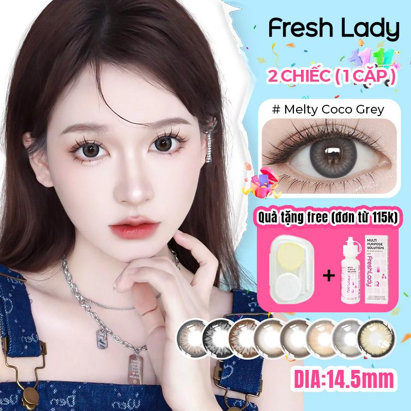 【Live 14.50mm Kính áp tròng 1 Cặp Freshlady 0 độ màu xám hạn sử dụng 6 tháng màu xám thời trang Lens (Tặng khộp đựng lens)  nửa năm
