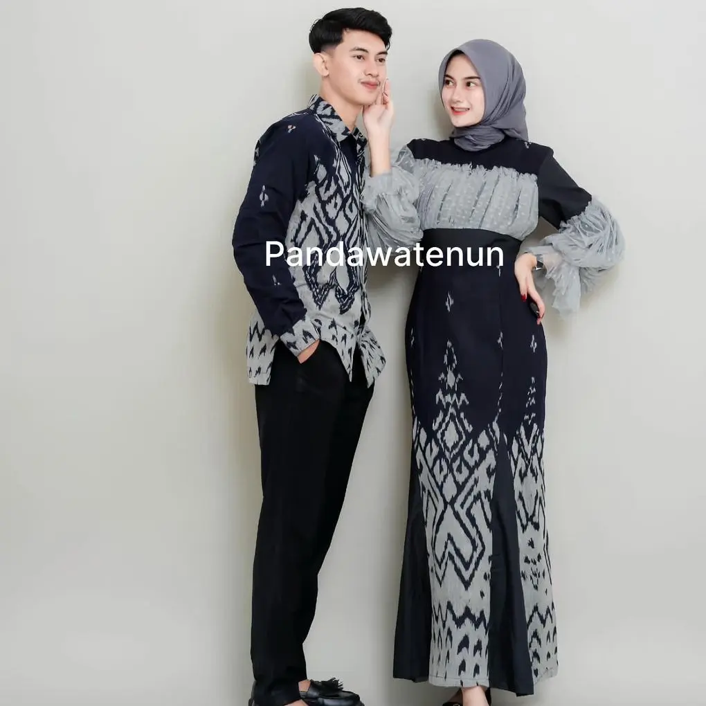 BAJU COUPLE KONDANGAN TENUN RAHAYU BLACK DRESS DAN KEMEJA SIMPLE ETHNIC