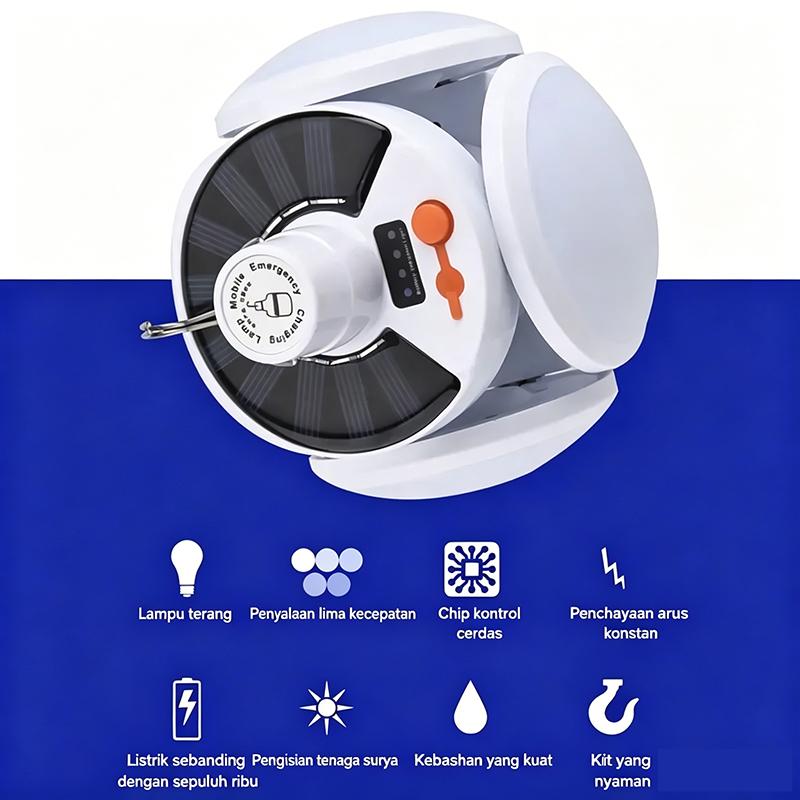 Lampu Camping Tenaga Surya Lipat，Cahaya Putih Terang，Tahan Air & Cuaca，Portable dengan Kait Gantung Peralatan camping wajib punya！Lampu lipat tenaga surya hemat daya，anti air cocok untuk outdoor & mendaki