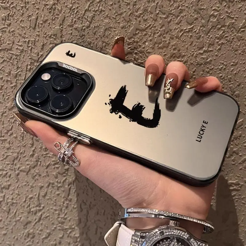 Case IMD Hologram Hitam Huruf Inisial Untuk iPhone 11/12/13/14/15 X/XS/XR/XSMAX 12/13Mini 14/15Plus 4