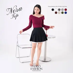 [HaloFashion] Nora Off Shoulder Crop Top Basic Korean Style Atasan Wanita Casual Baju Simple Cewek Panjang Dewasa