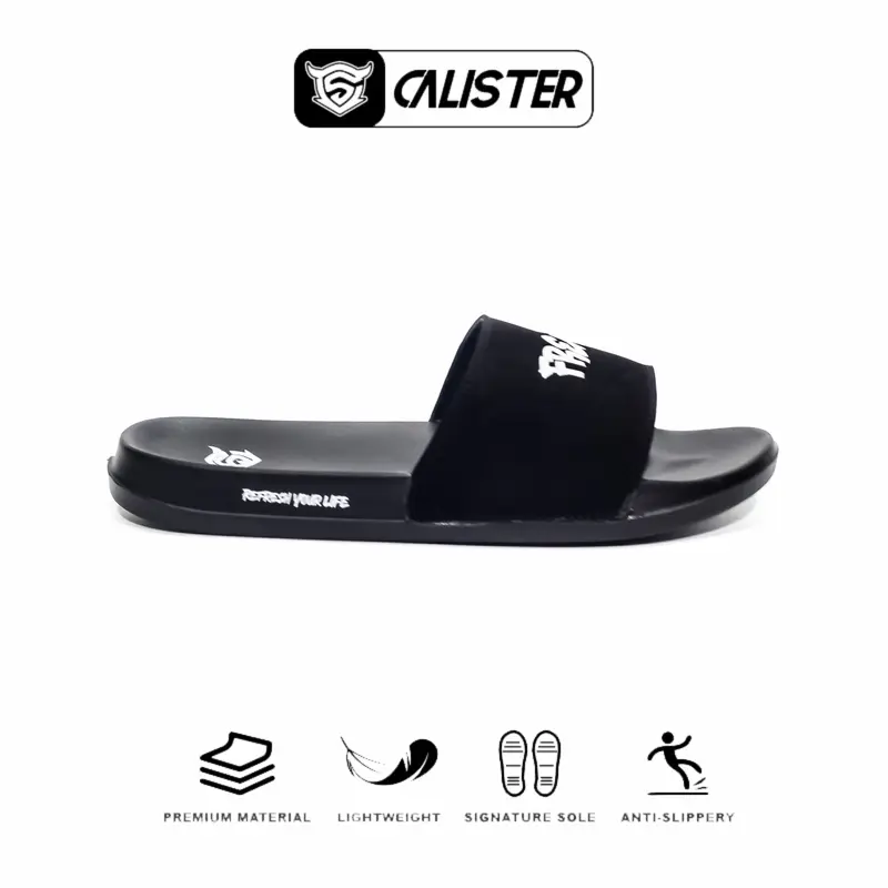 Calister - Sandal Slipper Pria Slide On Full Black Anti Slip antiselip selop simpel 5
