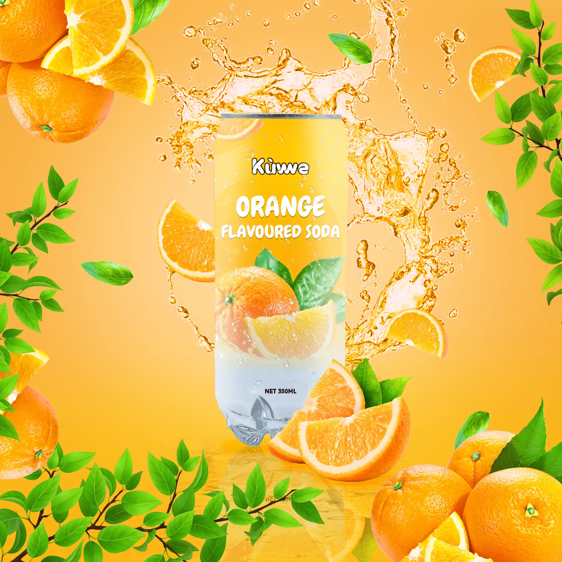 (Healthier Choice) Kuwwe Orange Flavoured Carbonated Sparkling Soda 24 Cans x 350 ML