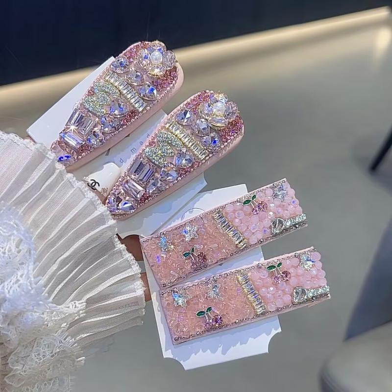 a27 Kẹp tóc mái đính đá cao cấp tone màu hồng dễ thương trẻ trung