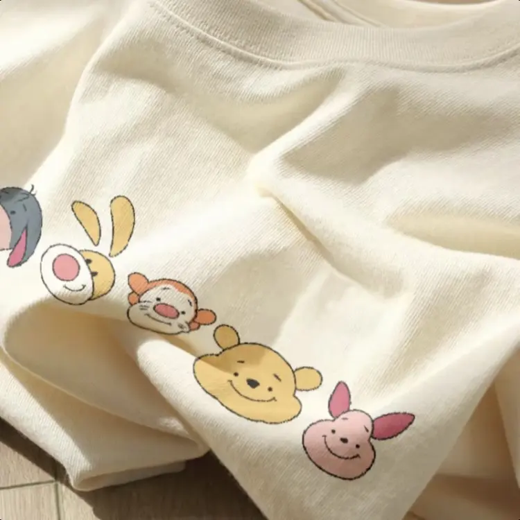 Áo Thun Cotton Ngắn Tay, Unisex, Dáng Rộng Vừa Vặn, Cổ Tròn, Thời Trang Mùa Hè, In Hình Hoạt Hình, Hàng Mới Về