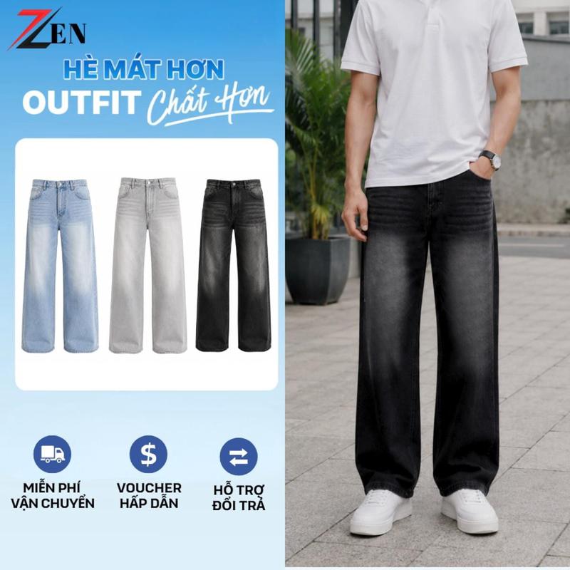 Quần Jeans Nam Ống Suông Basic Form Rộng Vải Denim Màu Đen Xanh Xám Wash Trẻ Trung Hot Trend 2026