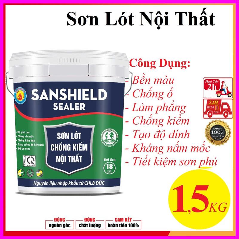 1.5kg Sơn lót Sanshield chống kiềm nội thất Cao Cấp Làm Phẳng-Chống Nứt-Chống Mốc tăng độ bền