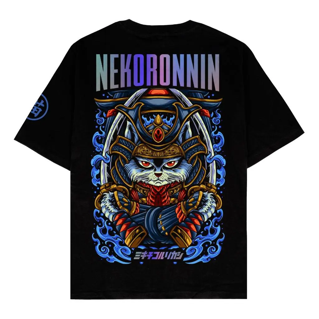 Ngab Kaos Baju Distro Sablon Reflective Rainbow Nekoronnin V.2  NB177 Unisex Pria Wanita Cotton 24s Kaos oblong pria dan wanita Pria/Wanita Atasan Retro Lengan Pendek Keren Premium Street Style Round Neck，100%Cotton T-shirt Gelap