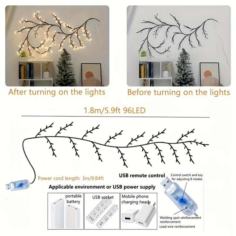 Product Introduction of New 1pc 96LED Tree Branch Light, For Desktop Wall Decoration, 8 Modes, USB Powered DIY Festive Tree Vine Light, Christmas Decoration Night Light, Halloween Decorations Lights Outdoor Ornaments 3