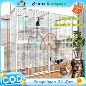 【50% Diskon】PAPAPET Kandang kucing jumbo Premium - Kandang rumah kucing besar & Kelinci anti lomcat, Pagar portable untuk kucing, Anjing, dan hewan peliharaan lain anti karat