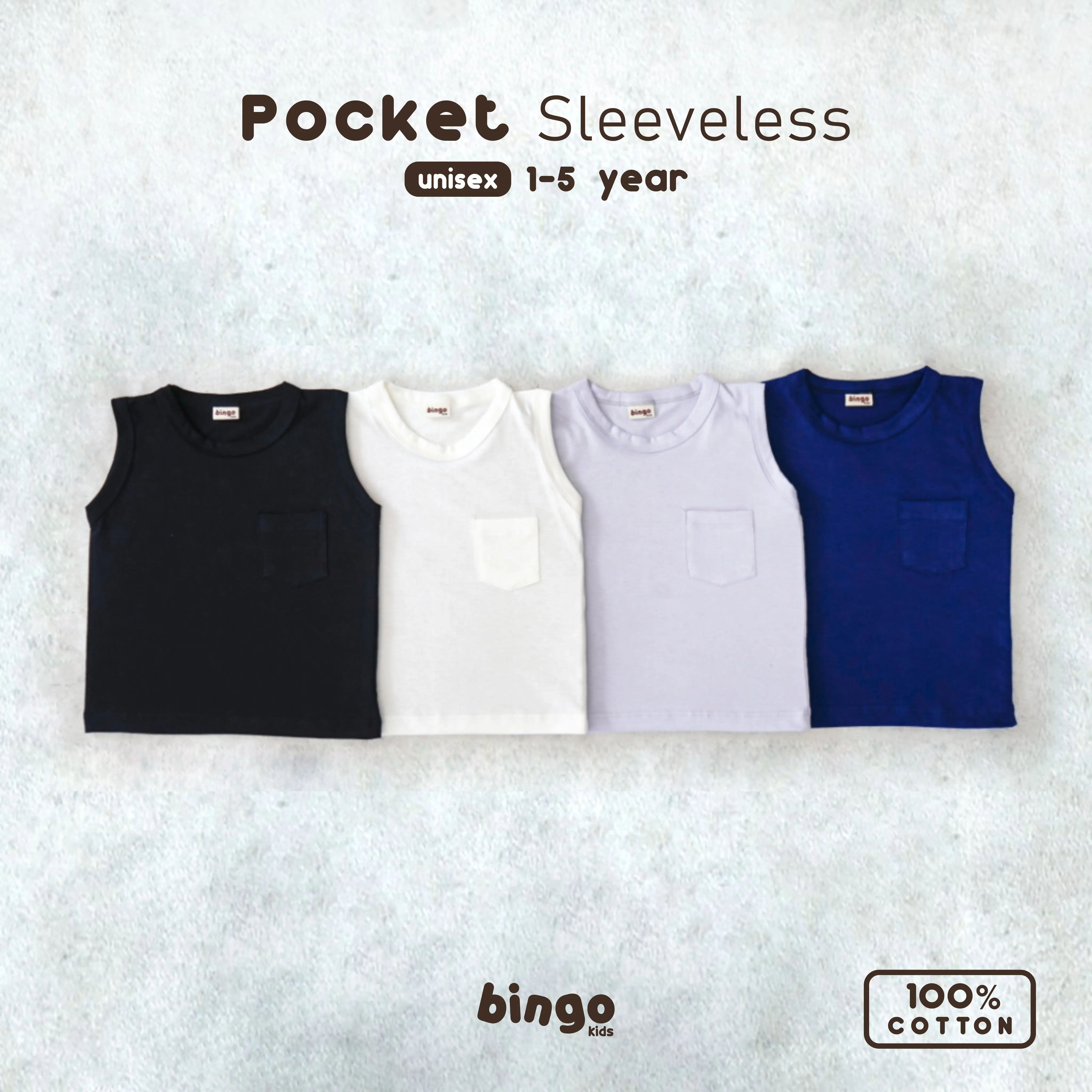 Singlet Saku Anak Tanpa Lengan 1-5 Tahun Pocket Sleeveless Monokrom