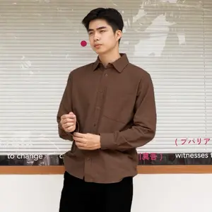 HAIBRO - Kemeja Linen Long Sleeve Oversized Shirt Coffe