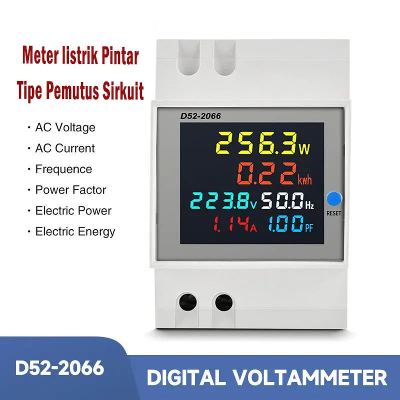 D52-2066 Din Rail AC Monitor 6IN1 40V-300V 250V-450V Current Power Frequency Factor Energy Meter