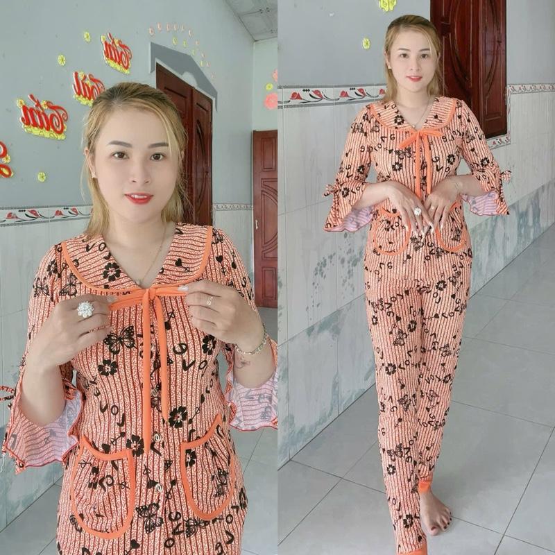 Pjgama tay le thun aty tơ hoạ tiết quần dài ống ôm có 1234
