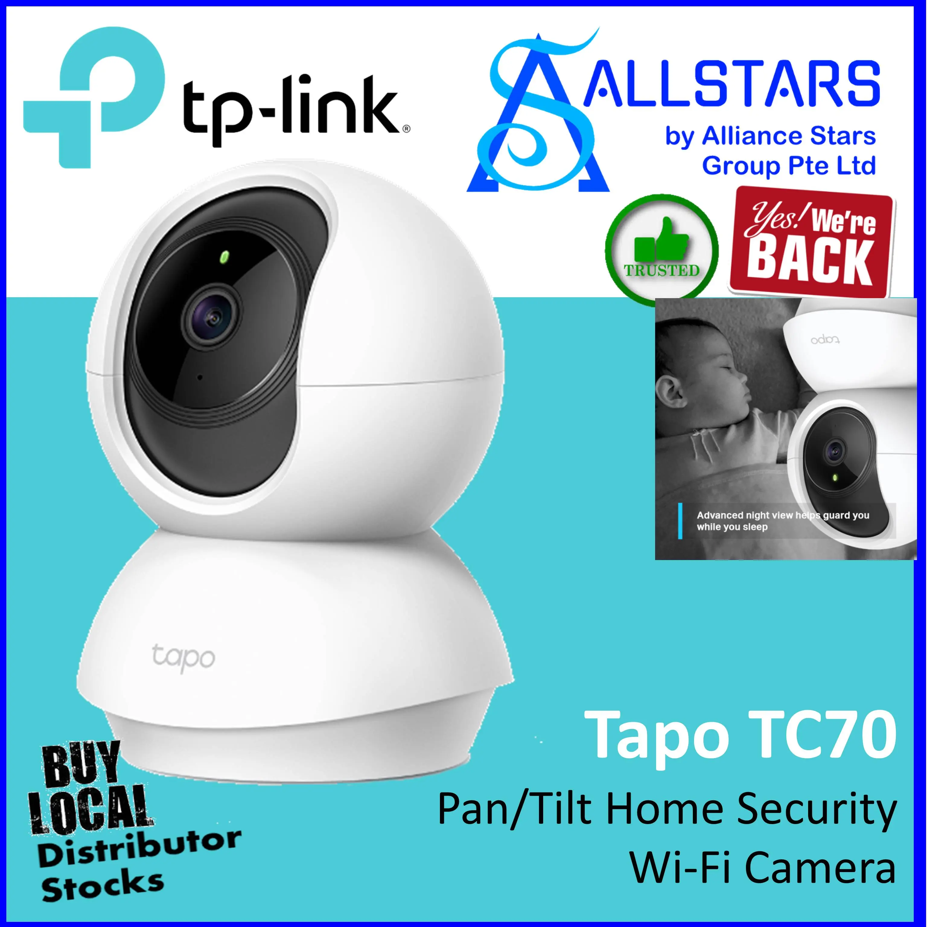 (ALLSTARS)TPLink / TP-Link TC70 / Tapo C70 Pan/Tilt Home Security Wi-Fi Camera / IPCAM / Full HD, 1080P, 2-Way Audio, Pan & Tilt, Night Vision, Motion Detection / support up to 128GB microSDXC (Warranty 3years with BanLeong)