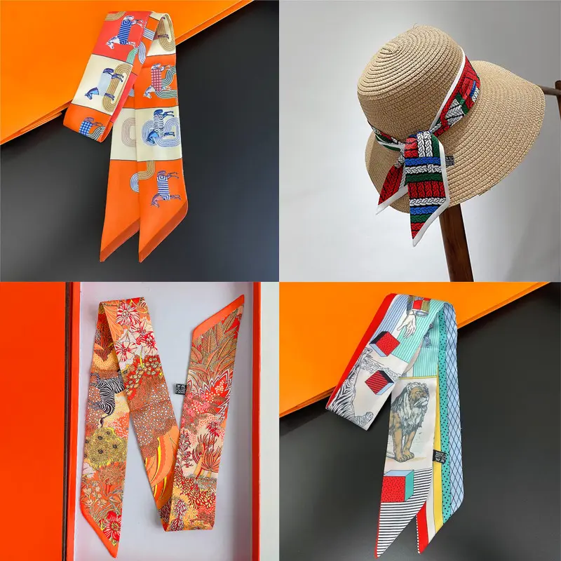 Fashion Brand Silk Ribbon Scarfs Female Soft Satin Neckerchief Skinny Silk Hairband Lady Bag Ribbon Headband