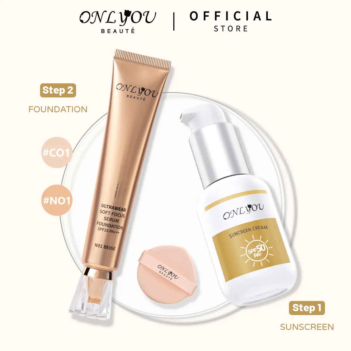 【NEW UPGRADE】【BPOM Certification】ONLYOU PAKET ONLYOU Serum Foundation concealer foundation, moisturizing, long-lasting anti-sweat BB cream, natural brightening + ONLYOU Sunscreen CreamSPF50+/can be used as makeup primer and isolation cream 3 in 1【COD】