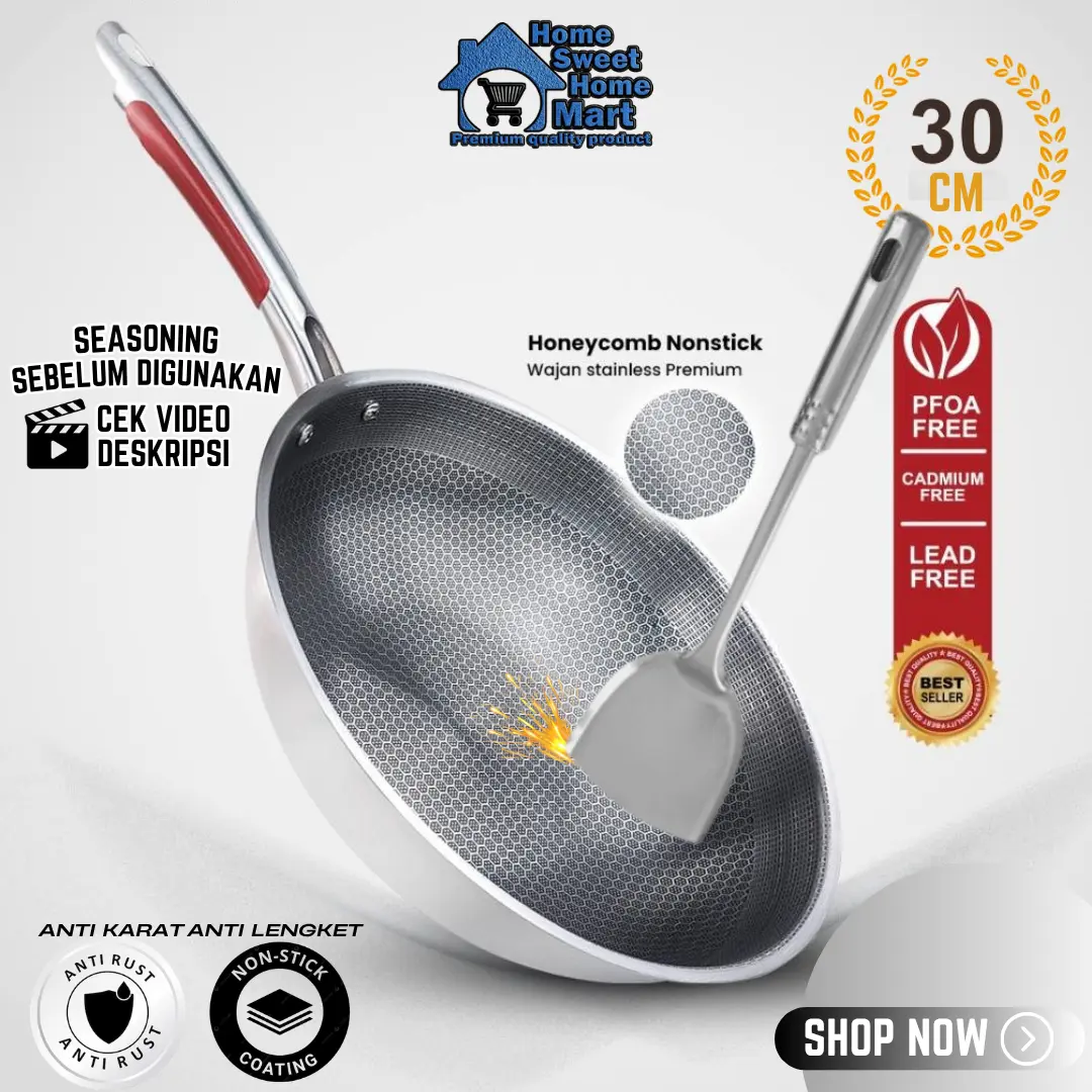 [PROMO] HONEYCOMB 30CM Frypan Stainless HONEYCOMB Wajan ANTI LENGKET Penggorengan Stainless Steel 30CM BHSH