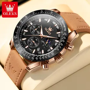 OLEVS Jam Tangan Pria Original Anti Air Kulit Tahan Keren Led Hitam Luxury Chronograph Watch Men Multifungsi Cod Model 9957