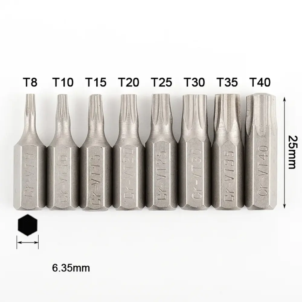 T141pearinpear 1pc High Torque 1/4 Inch Hex Shank Torx Bits S2 Alloy Steel T6-T40 Screw Driver Bit 25mm Length 6 Point Star Head Screwdriver Set