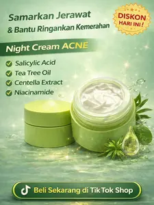Nee Mas Night Cream ACNE dengan Salicylic Acid Tea Tree Oil Centella Extract & Niacinamide Mencerahkan Melembabkan Kulit Berjerawat Membantu Merawat Mengurangi Jerawat Menenangkan Kemerahan