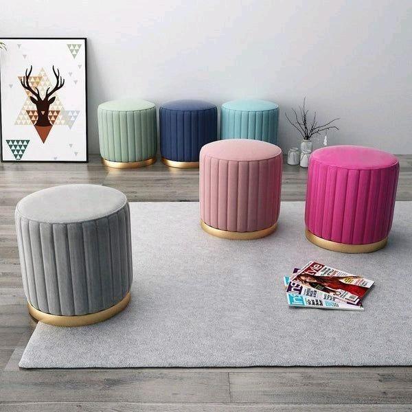 Sofa stool bulat VELVET LUXURY ROUND GOLD OTTOMAN diameter 40 cm 1