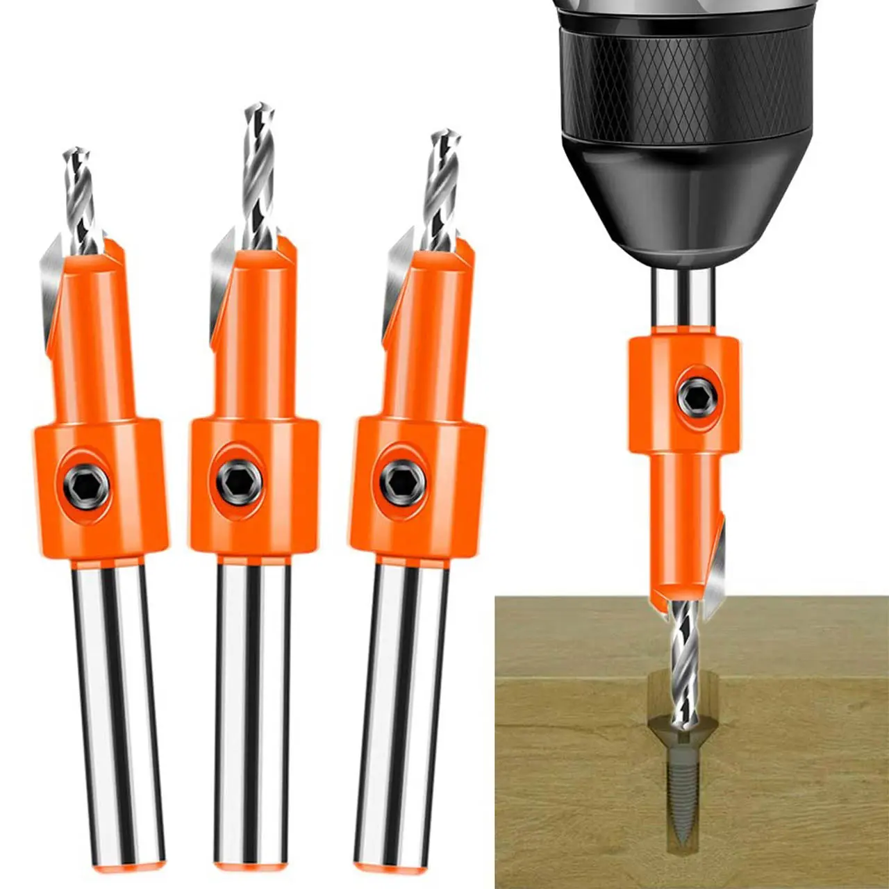 Vsharp - set mata gerudi untuk countersink, HSS, skru gerek kaunter, lubang pandu langkah untuk skru, batang 8MM Dia.8-10mm untuk kerja kayu