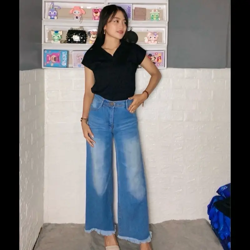 Celana jeans Kulot rawis wisker -kulot jeans rawis - kulot jeans wanita - celana jeanas kulot rawis dark wisker - celana jeans kulot rawis medium wisker 1