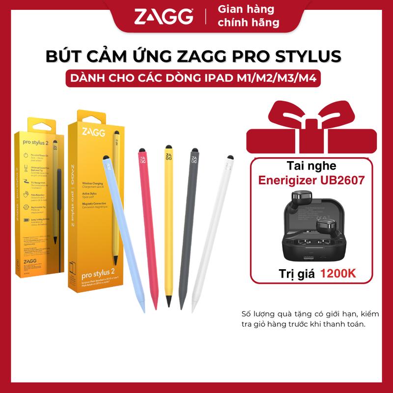 [Tặng Tai Nghe Energizer] Bút Cảm Ứng ZAGG Pro Stylus 2 Pencil - Tương Thích iPad M1/M2/M3/M4 & Mini 7 - Công Nghệ Chống Tì Tay - Pin 6.5H - Sạc Không Dây