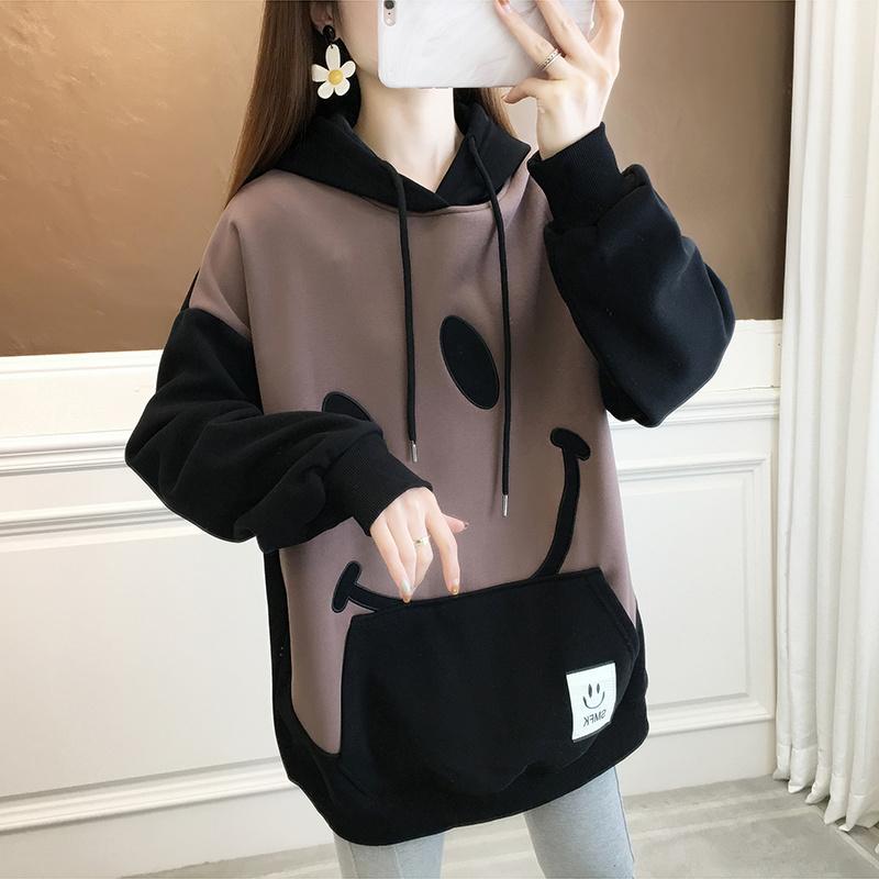 Loose-fitting Hoodie Fleece-lined Solid Color Hoodie main image 1
