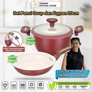 [EXCLUSIVE Yenny Di China PO 30 HARI] TEXANIA Set Panci Soup dan Frypan Maroon Anti Lengket 20cm Multifungsi Kualitas Foodgrade Kitchenware Mudah Dibersihkan