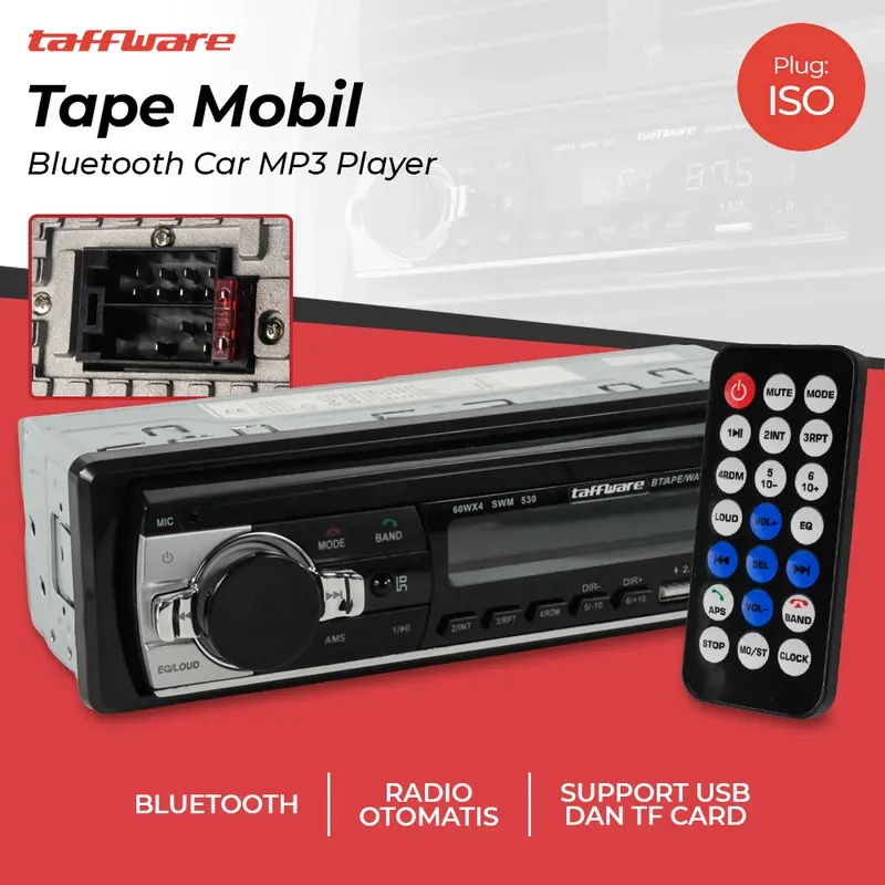 Tape Mobil Bluetooth head unit Single Din Tip mp3 Audio Multifungsi USB MP3 FM Radio AUX card reader universal mobil Car Kabel 0
