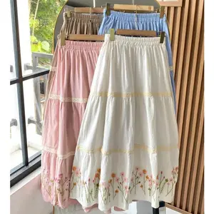 Rok Vintage Korean / Rok Linen Renda Motif