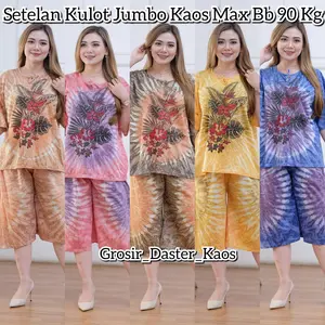 Grosir Daster Kaos Kulot Jumbo Big Model Atasan Lengan Pendek Bawahan Celana Pendek Wanita Bahan Soft Nyaman Abstrak & Printing Bunga Casual Dewasa