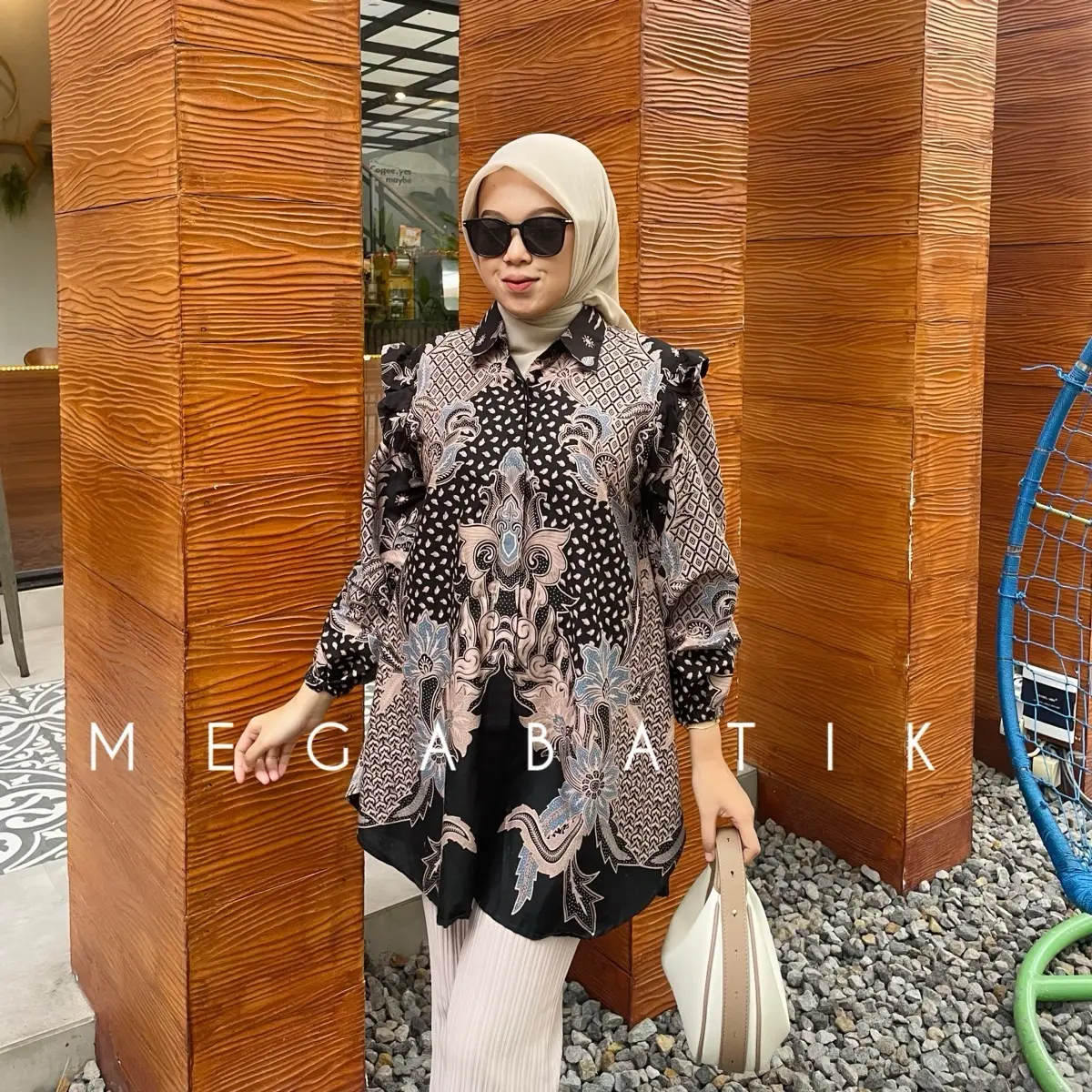 AZZURA HITAM Kemeja Batik Wanita Lengan Panjang Bahan Katun Halus Premium Atasan Baju Kerja Lengan Panjang - Atasan Batik Seragam Kerja Wanita