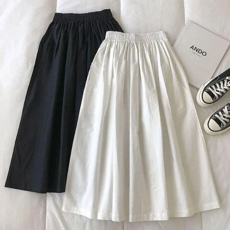 ROK JACKLYN SKIRT HS KATUN LINEN PINGGANG KARET Rok Wanita Terbaru 2023 Rok Katun Skirt Panjang 64 cm Korean Style Rok Motif Kotak Rok Panjang Kekinian Rok Polos Rok Rample BEST SELLER Ready Stok Putih Hitam Navy Moka 2