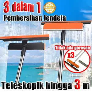 【Teleskopik ekstra panjang 3 meter】Wiper Kaca Alat Pembersih Kaca Kleaner Wiper Kaca Teleskopik 3 in 1 Microfiber Window Wiper Alat Pembersih Jendela Karet Premium Bisa Diputar