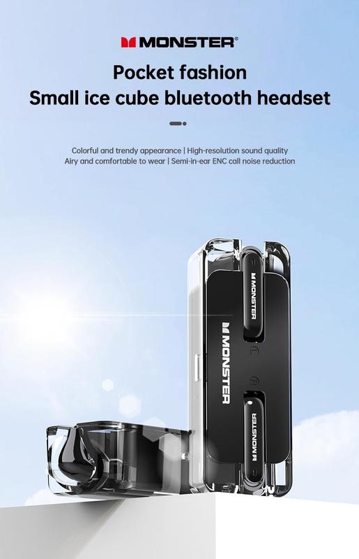 Product Introduction of MONSTER XKT08 TWS Bluetooth wireless earphones PC plastic material 1 pcs Sports earphones Low latency, smart touch Charging compartment battery 300mah Headphone battery 33mah Built-in Microphone Noise Cancellation Wireless 3