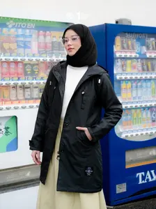 Hijacket Ixora Jaket Hijabers Wanita Bahan Polyfiber Parasut Waterproof Korean Style Jaket Parka Musim Dingin Outer Muslimah Panjang Syar'i Mantel Wanita Kekinian