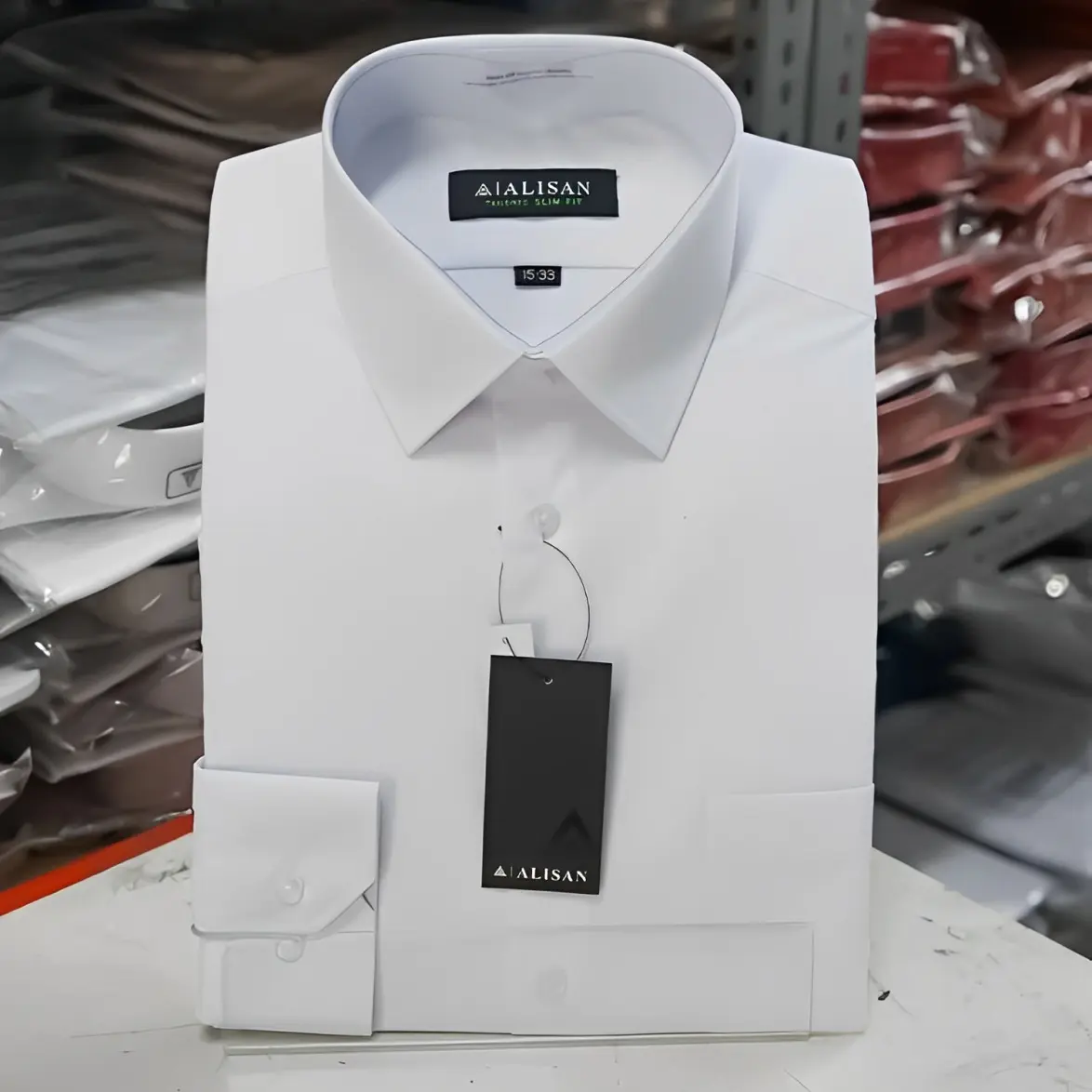 Kemeja Alisan Putih Polos Slimfit Lengan Panjang untuk Pria Kerja Formal SemiOriginal - Baju, Hitam Kerah Berdasi