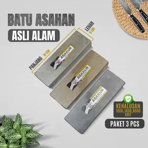 ASAKUR Batu Asahan Asli Alam Paket 3 Asahan - Pengasah Pisau & Benda Tajam -  15 X 5 X 2 CM - Garansi Tajam