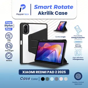 Case Akrilik Khusus For Redmi Pad 2 11 Inch 2025 WiFi 4G LTE 360 Rotating Tablet Case For Xiaomi Pad Cover With Pencil Holder Akrilik Clear Transparent