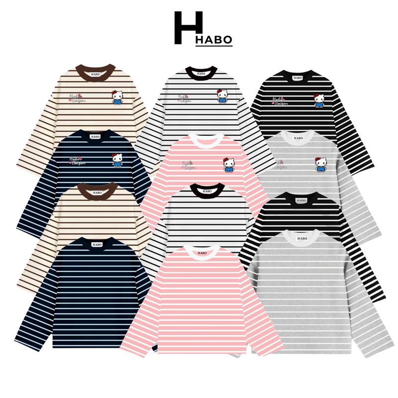 Áo Thun Tay Dài Sọc Ngang Thun Borip QC Long Sleeve Boxy Form Rộng Cổ Tròn " HELLO KITTY " Unisex HA.BO STORE 18