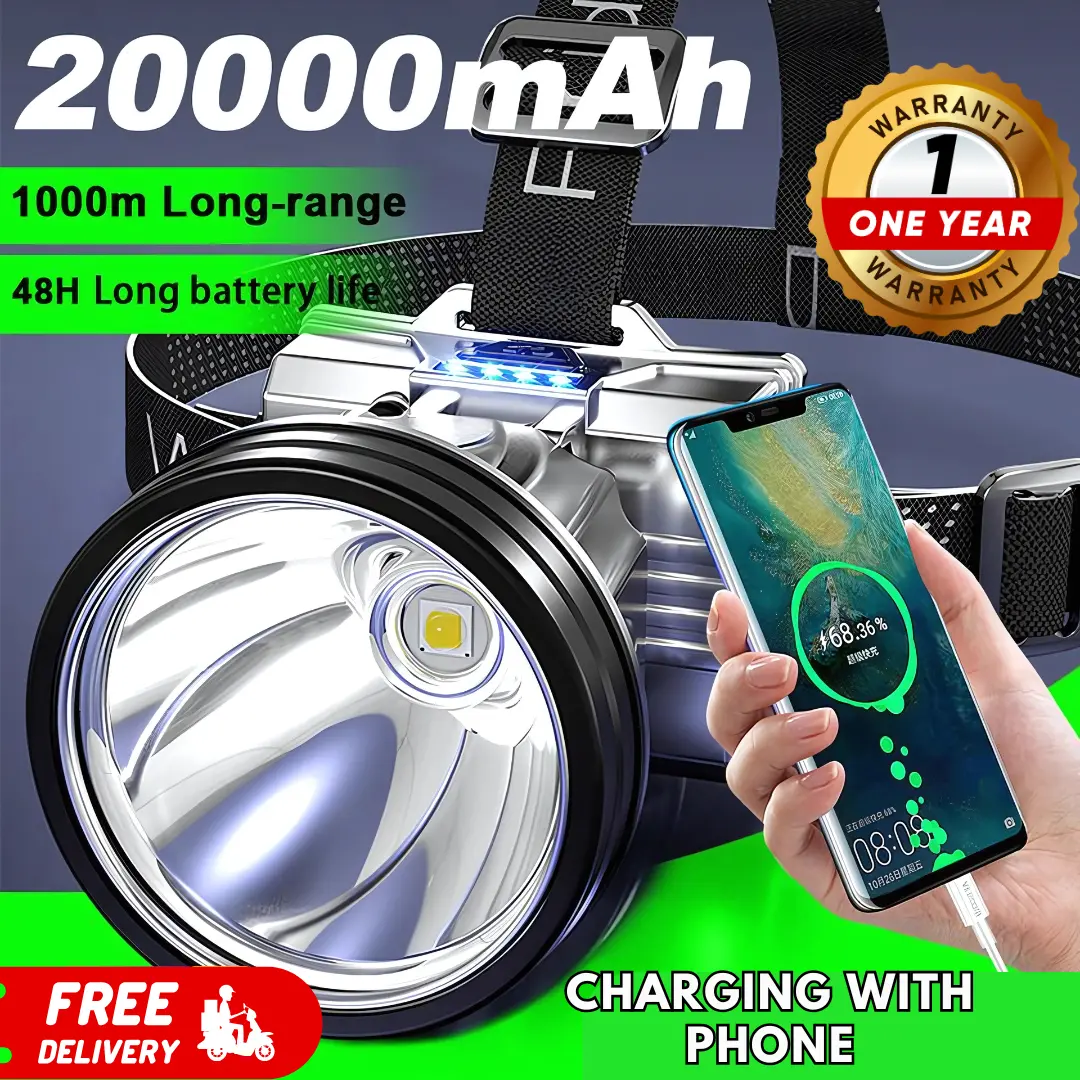 Original Rechargeable waterproof 20000mAh Headlamp lampu suluh kepala led super terang kalis air lampu kepala headlight led light Headlamp head super bright hight power for fishing hiking 18650 battery Yellow / White Flashlight Portable Lighting portable