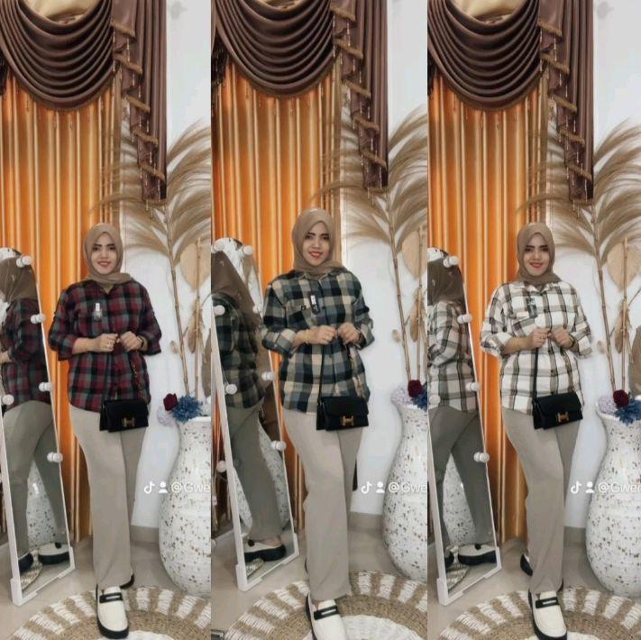 GinCo-Kemeja Flanel Kotak-kotak Pria Wanita Flannel Lengan Panjang 1