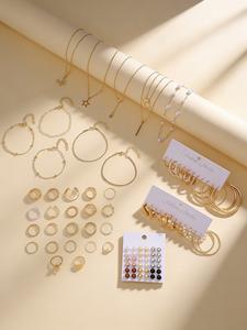 Conjunto de joyas para mujer (92 unids / set), mariposa, corazón, diamantes de imitación, estrella, diseño geométrico y de perlas sintéticas, pendientes de aro, colgante, collar, anillos para fiesta, diario,joyas elegantes para mujer