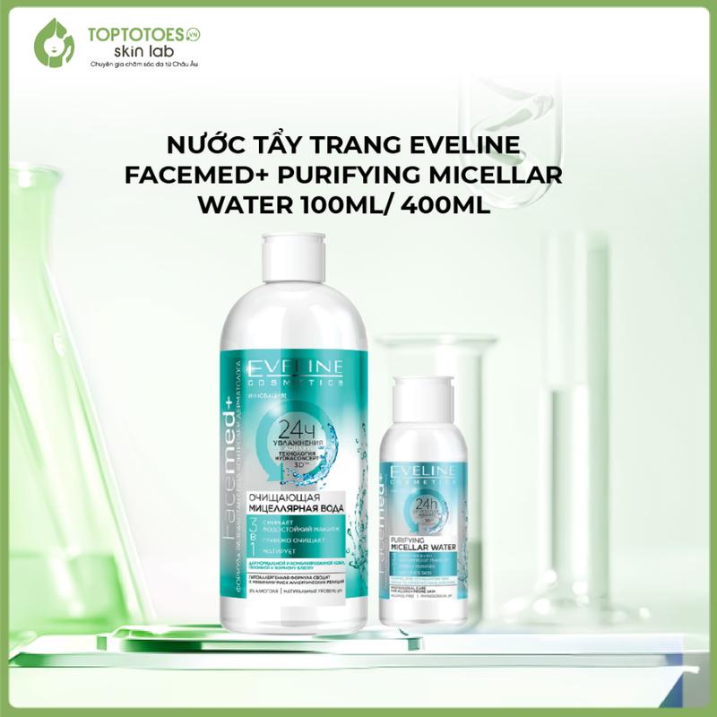 (DATE T4/27) Nước tẩy trang Eveline Facemed+ Micellar 3 in 1 tẩy sạch cho mặt-mắt-môi, giữ ẩm cho da 100ml