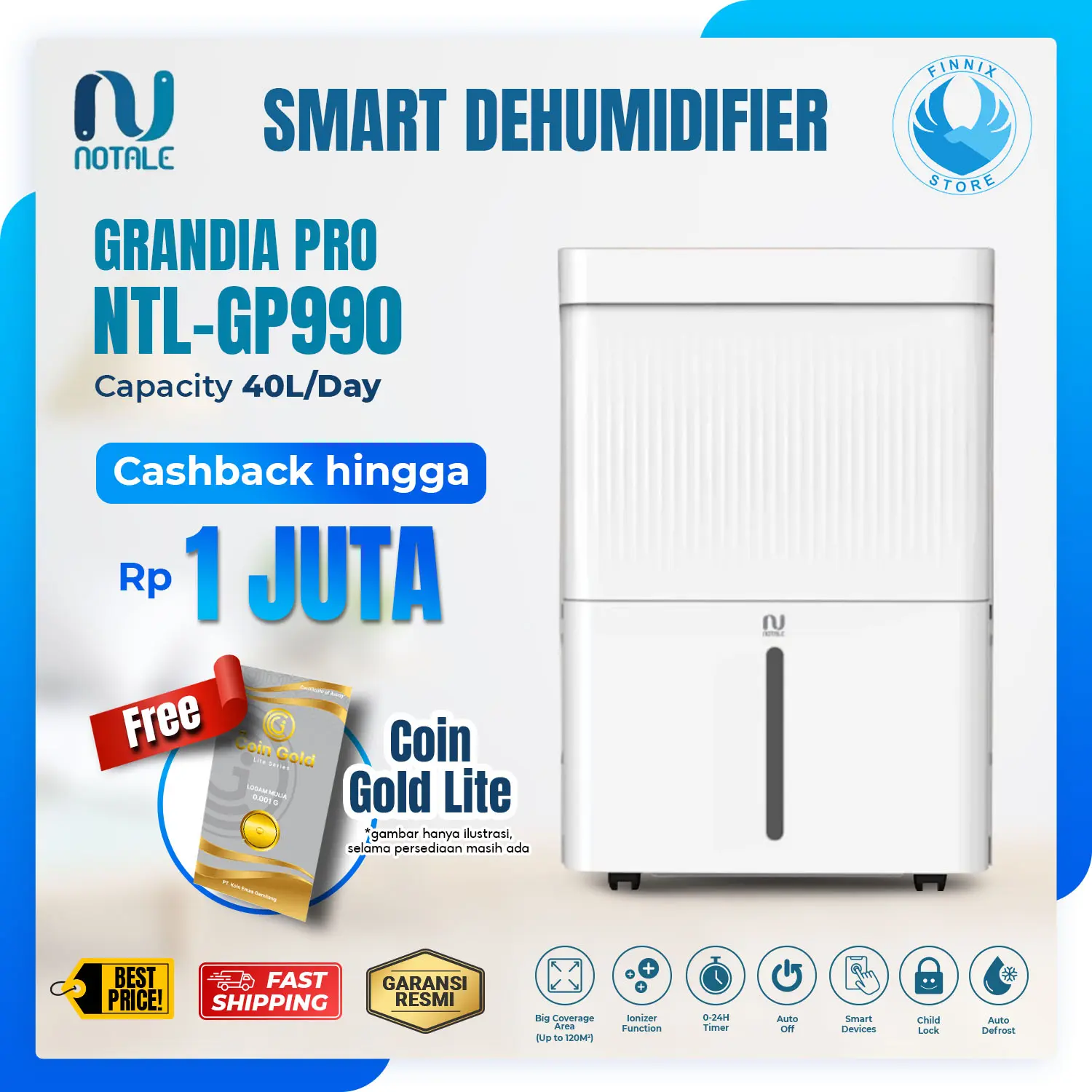 Notale Grandia Pro Smart Wifi Dehumidifier 40L- Penyerap Kelembapan